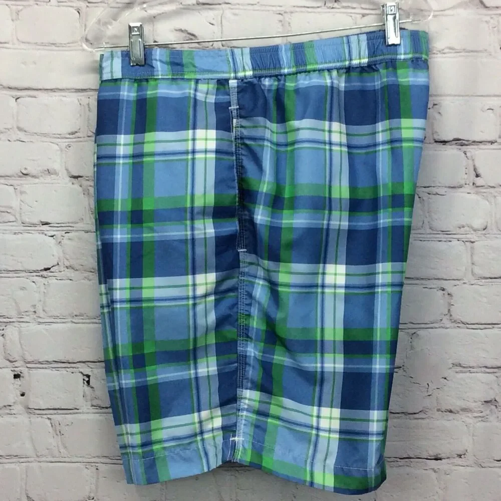 Chaps Swim Trunks Board Shorts Men's Size XXL Blue Green Plaid Mesh Lined Beach